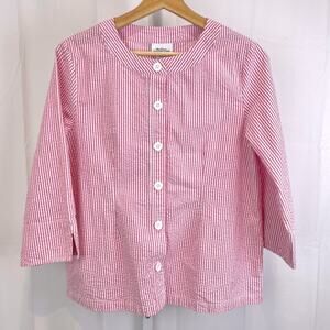 VERMONT Country Store M Lightweight Cotton Seersucker Jacket Topper Button Pink